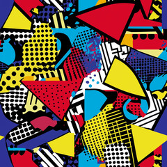 Pop art abstract style comic book seamless pattern in bright bold colors