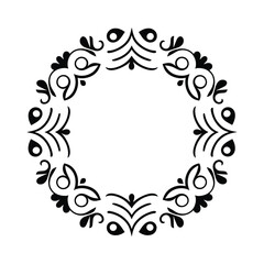 Round flower design vector art illustration black and white.