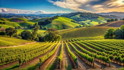 Naklejka premium Picturesque vineyards and rolling hills in Sonoma, California, Sonoma, California, vineyards, rolling hills
