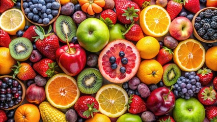 A vibrant and diverse assortment of fresh mixed fruits , healthy, colorful, variety, juicy, vibrant, organic, nutrition