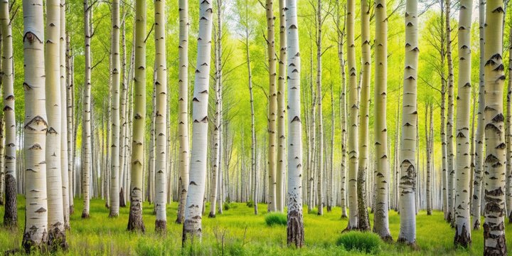 A serene aspen grove in springtime , nature, trees, forest, white bark