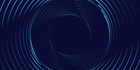 Abstract blue glowing geometric lines on dark blue background. Modern shiny blue circle lines pattern. Futuristic technology concept.