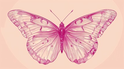 70. Elegant and intricate hand-drawn vector of a pink butterfly, highlighting detailed wing patterns and a delicate, airy design