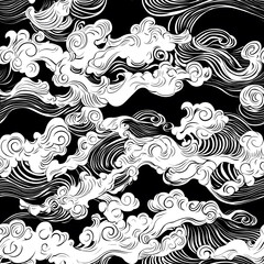 Fototapeta premium Chinese-inspired doodle tile seamless patterns in an illustrator graphic style