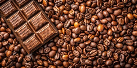 Obraz premium Food background with roasted coffee beans and chocolate, food, background, roasted coffee beans, chocolate, coffee, beans, dessert