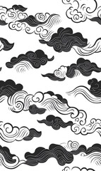 Chinese-inspired doodle tile seamless patterns in an illustrator graphic style