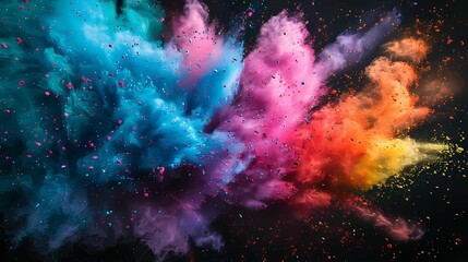 Multicolored Powder Explosion with Falling Particles