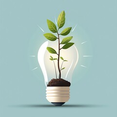 3. Tree sprouting from a light bulb, symbolizing ideas and development, flat design illustration