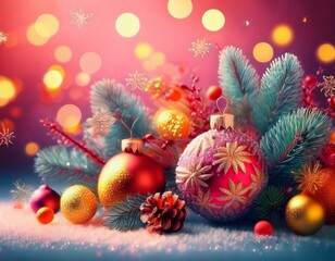 Obraz premium christmas background with christmas tree and decorations