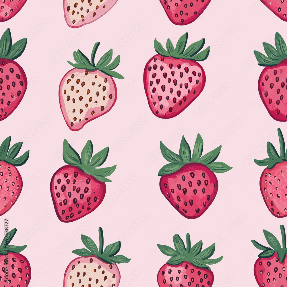 Wall mural cute pink seamless pattern with strawberries