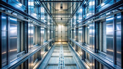 A deep elevator shaft with visible walls and cables , deep, elevator, shaft, vertical, perspective, industrial, construction