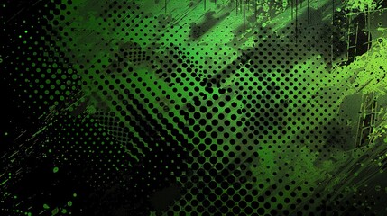 Grungy Dots and Cyberpunk Elements on a Black and Green Halftone Background