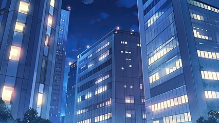 Obraz premium 夜のオフィスビルの外観_1