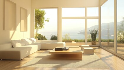 Modern Living Room with Ocean View and Natural Light