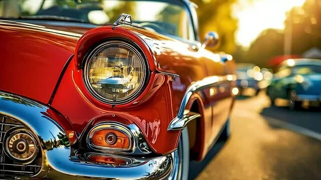 a classic car  and  other classic cars  in the background.