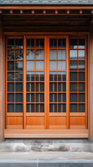 Obraz premium Front view of wooden windows of a building in Japan.