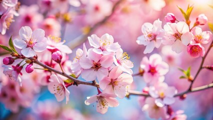Close up of beautiful cherry flowers in spring with blurred background and selective focus, cherry, flowers, spring, beautiful