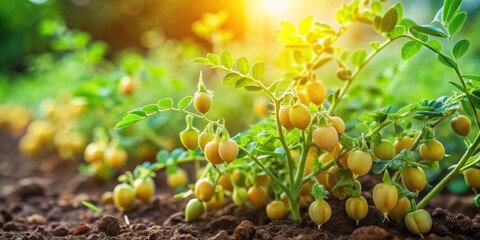 Chickpeas plants thriving in garden with green leaves, chickpeas, plants, garden, leaves, growth, agriculture, healthy