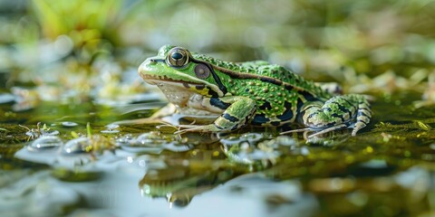 Obraz premium Edible frog species in a shallow water habitat