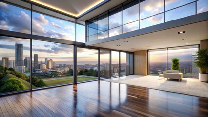 Top of modern house with large window overlooking the cityscape, modern, house, architecture, exterior, window, view