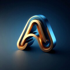 3D rendered gold and blue letter A on a dark blue background.