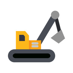 Excavator, labor and constructions Flat icon set