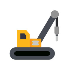 Drilling Excavator, labor and constructions Flat icon set