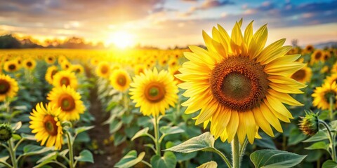 Fototapeta premium Sunflower plants with vibrant yellow blooms in a sunny field, sunflowers, plants, nature, flowers, garden, yellow, blooms