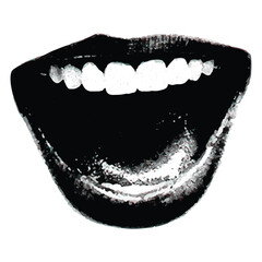 woman lips as retro halftone collage elements for mixed media design. Mouth in scream in halftone texture, dotted pop art style. Vector illustration of vintage grunge.