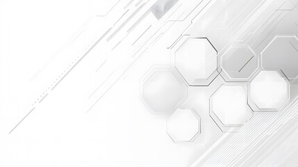 A sleek, minimalistic background featuring a row of translucent hexagons in light shades of gray and white, creating a futuristic and clean design.
