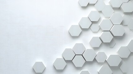 A sleek, minimalistic background featuring a row of translucent hexagons in light shades of gray and white, creating a futuristic and clean design.