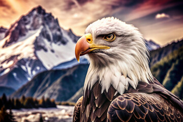 Obraz premium Majestic Bald Eagle with Mountain Background