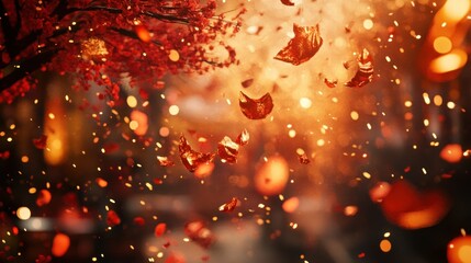Falling Autumn Leaves with a Blurry Background