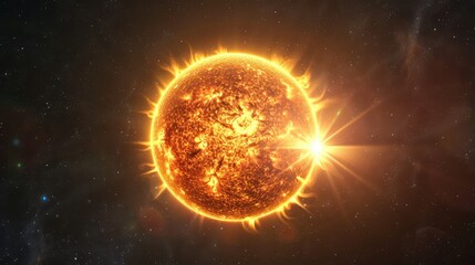 Obraz premium A Close-Up View of the Sun in Space with Flares and a Starry Background