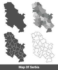 Collection of Serbia country grey political maps set with border outline vector illustration
