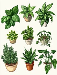 A collection of potted plants in various sizes and shapes