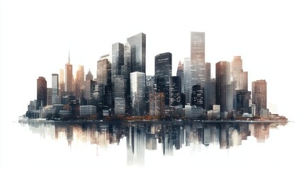 Obraz premium A city skyline is reflected in the water