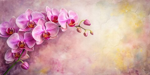 Obraz premium Watercolor painting of pink orchids on textured background, watercolor, painting, pink, orchids