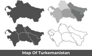 Collection of Turkmenistan country grey political maps set with border outline vector illustration