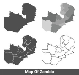Collection of Zambia country grey political maps set with border outline vector illustration