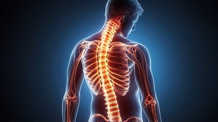 Male backache in a 3D rendered medical x-ray