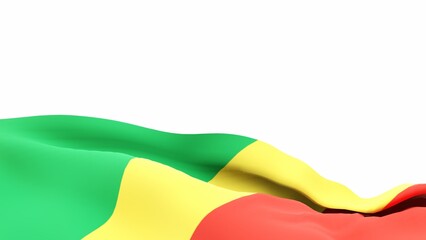 3D rendering of the Republic of Congo flag flying on a white background, suitable for placement in content with this theme.
