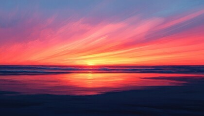 Fototapeta premium Vibrant Sunset Over a Calm Sea with Reflected Light
