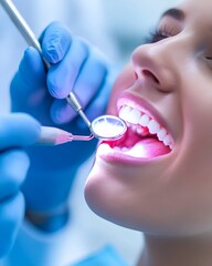Close up of Dental Hygienist Performing Teeth Cleaning with State of the Art Equipment in Calming Clinical Setting