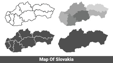 Collection of Slovakia country grey political maps set with border outline vector illustration