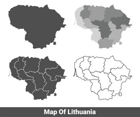 Collection of Lithuania country grey political maps set with border outline vector illustration