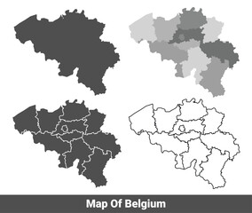 Collection of Belgium country grey political maps set with border outline vector illustration