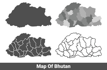 Collection of Bhutan country grey political maps set with border outline vector illustration