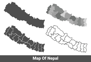 Fototapeta premium Collection of Nepal country grey political maps set with border outline vector illustration