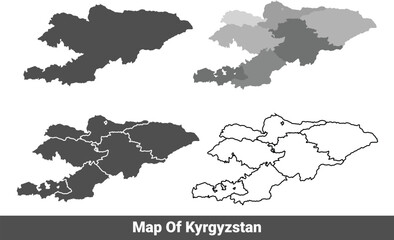 Collection of Kyrgyzstan country grey political maps set with border outline vector illustration